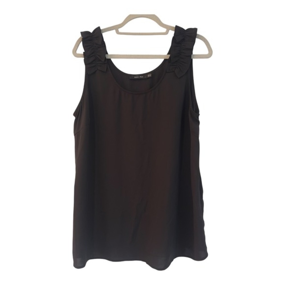 Doe & Rae Womens 1XL Black Ruffle Shoulder Strap Scoop Neck Tank Top Blouse